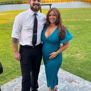 Teal V-Neck Midi Dress